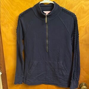 Pre-Owned Lilly Pulitzer Navy Blue Skipper Popover Top Embroidered Sleeve Sz XS